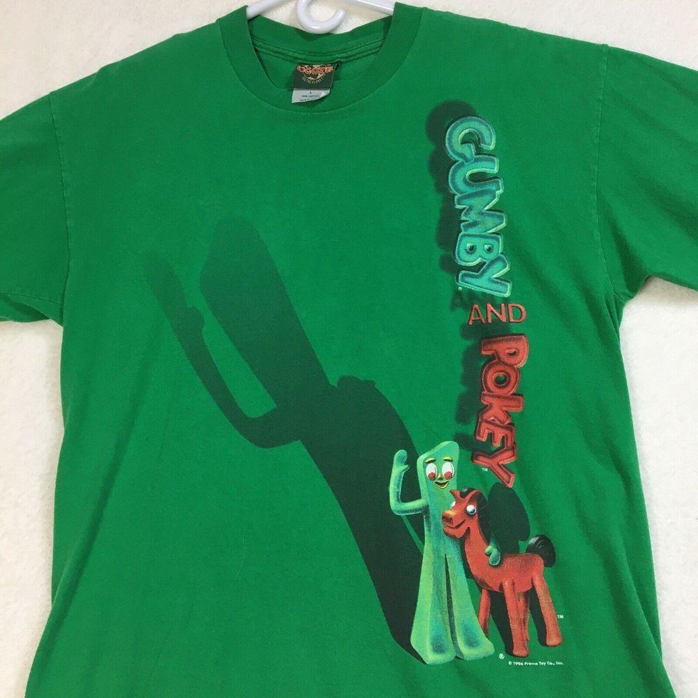 Vintage Logotel Gumby & Pokey T-Shirt Size Large Green Cartoon Graphics 1996 90s